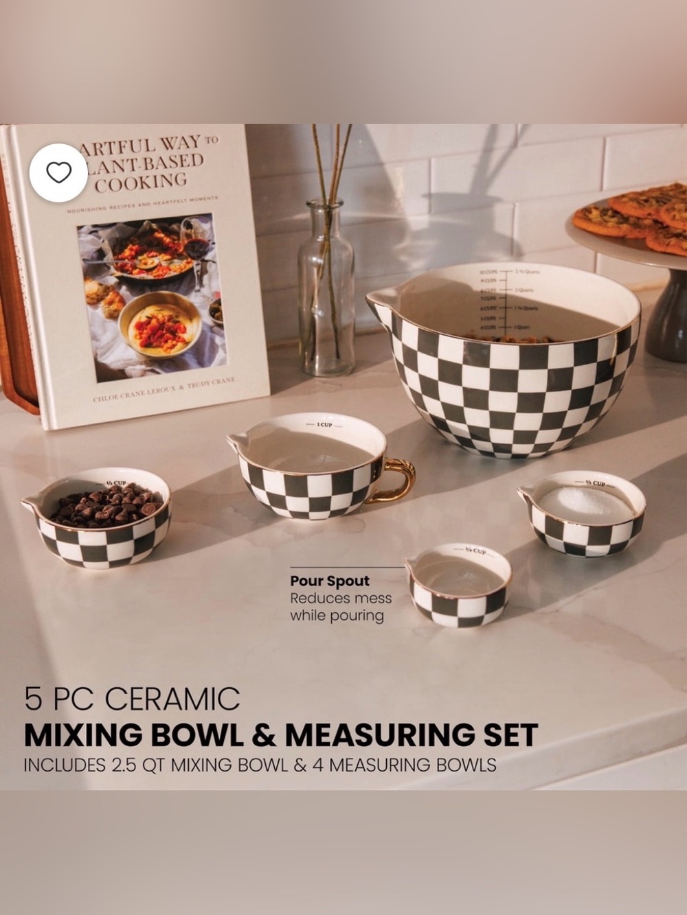 Thyme & Table Black and White Checkered 5-Piece Batter Bowl & Measuring Cup Set - Picture 8 of 8